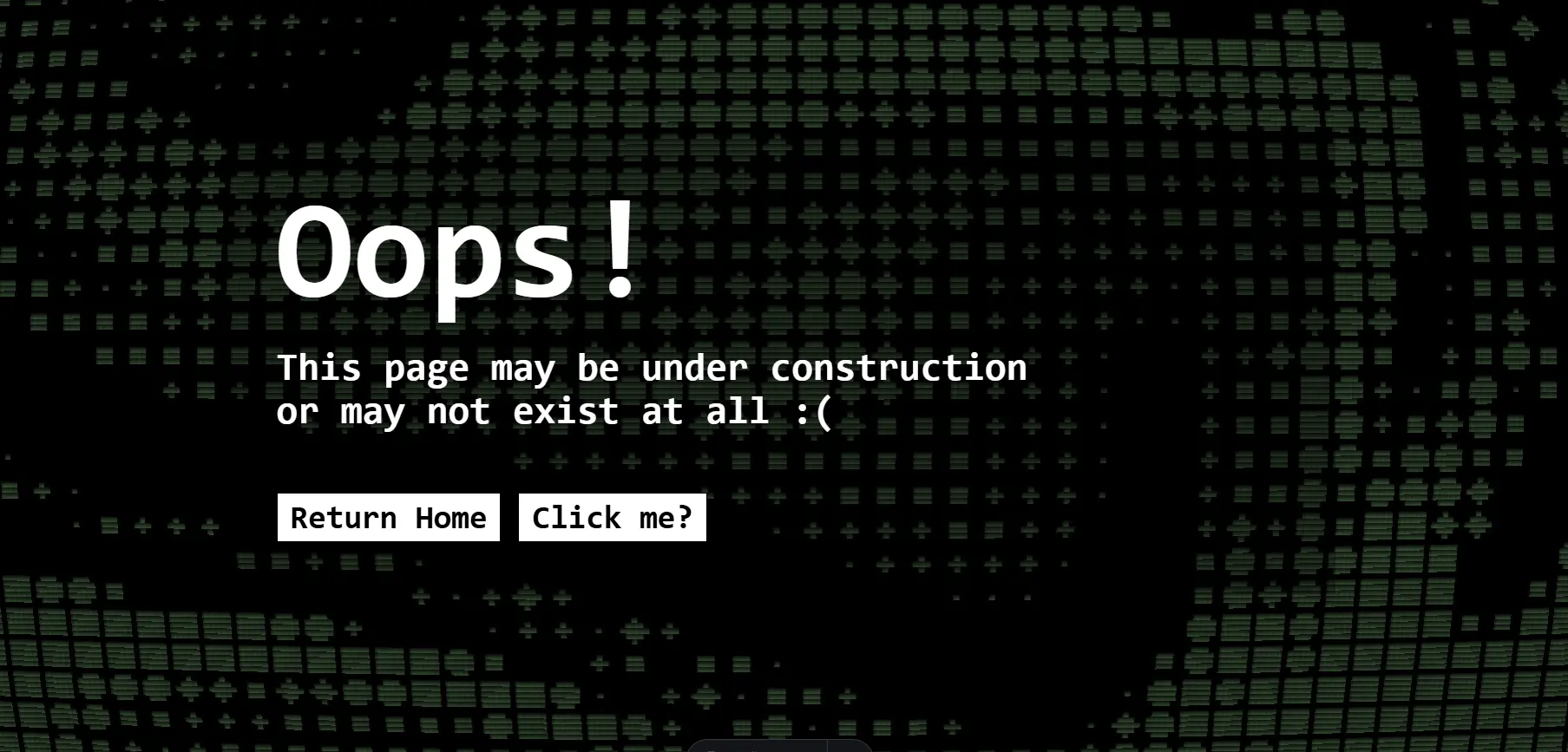 404 page showing a faulty terminal with glitch effects