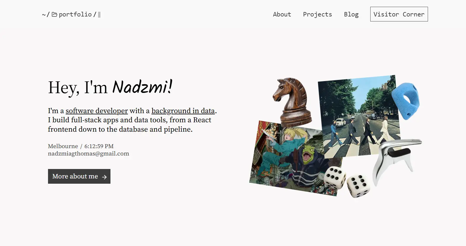 Landing page showing the intro section and collage