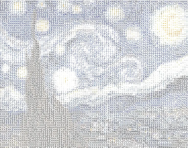 Starry Night rendered as ASCII art (with color)
